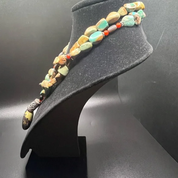 Artisan Stone Necklace Turquoise Color Jasper Pendant Sterling Silver Accents - Picture 4 of 13